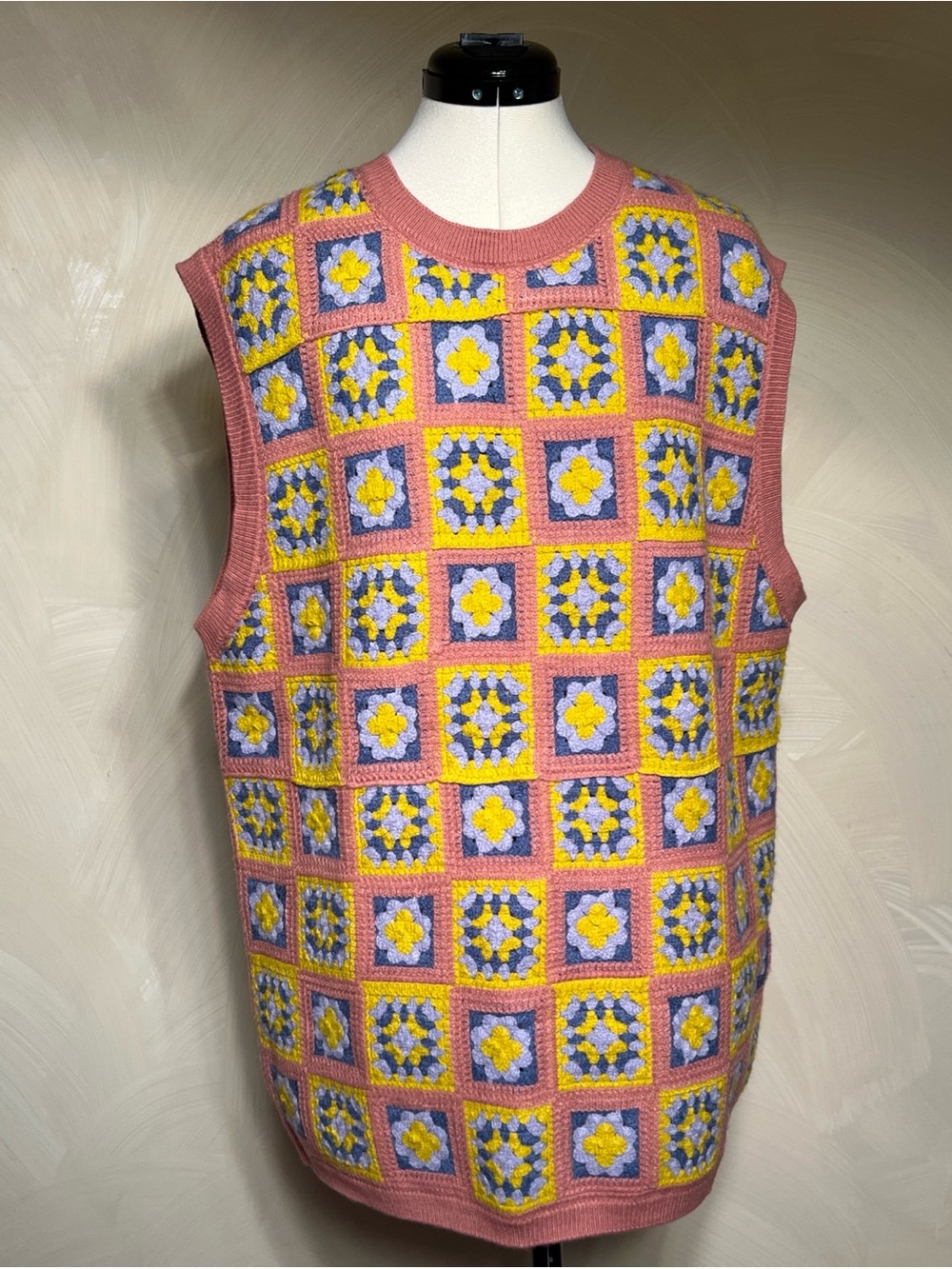WESC Granny Square Crochet Sweater-Vest Casual Hippie Boho Unisex|Men’s:L Wms:XL